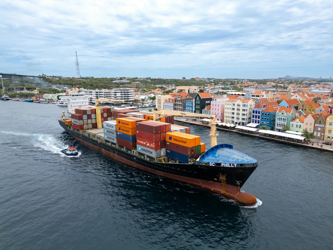 A large cargo ship in the middle of a body of water