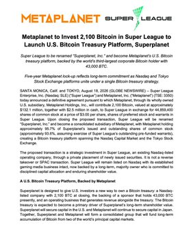Metaplanet Commits 2,100 BTC to Launch US Treasury Firm Superplanet