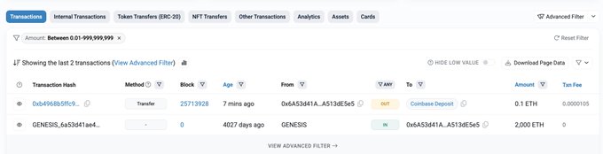 Dormant Ethereum ICO Wallet Wakes After 11 Years, Sends ETH to Coinbase