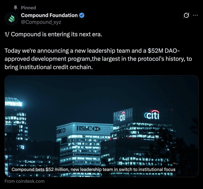 Compound Overhauls Leadership, Commits $52M to Institutional DeFi