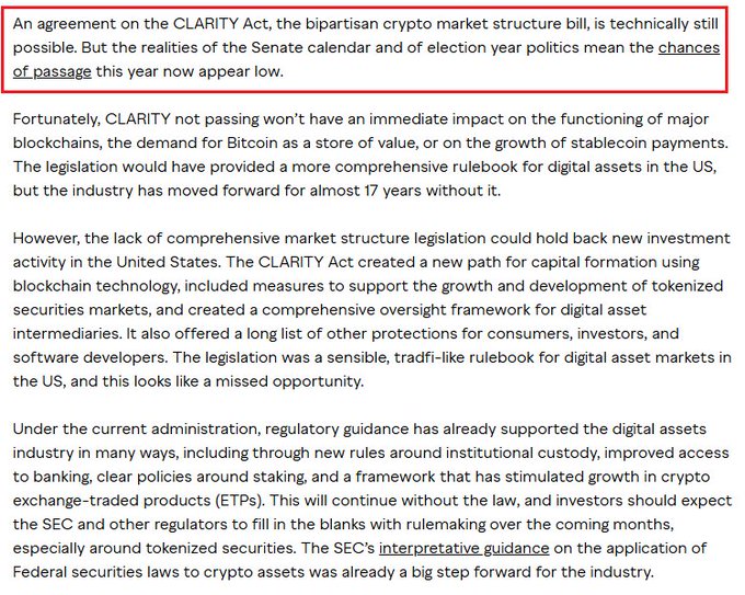 Grayscale: CLARITY Act Unlikely to Pass in 2026, But Crypto Moves On
