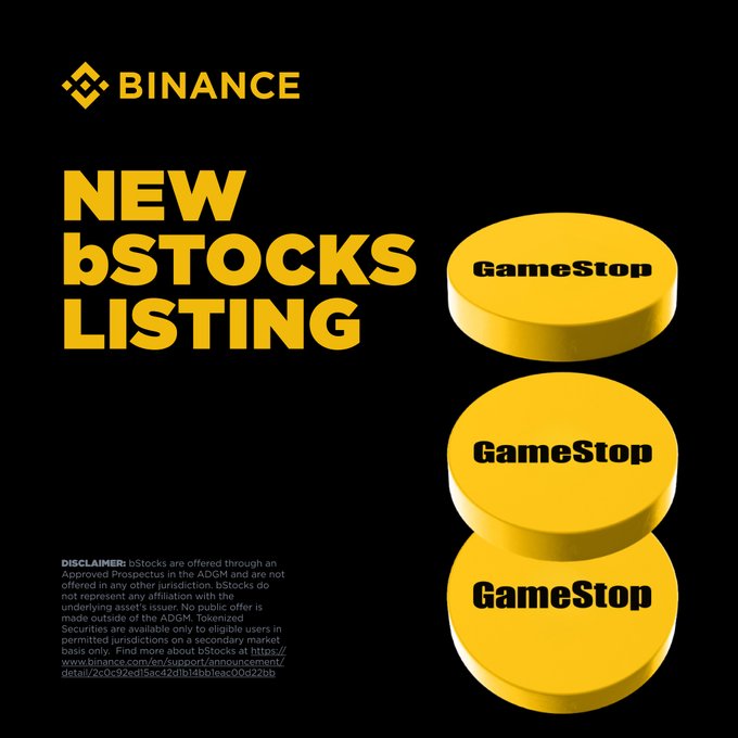 Binance Adds GameStop to bStocks Tokenized Equity Lineup
