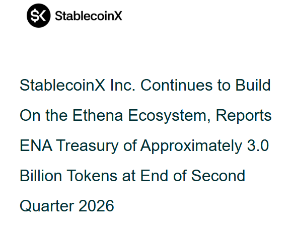 Nasdaq-Listed StablecoinX Holds 3B ENA, 20% of Supply